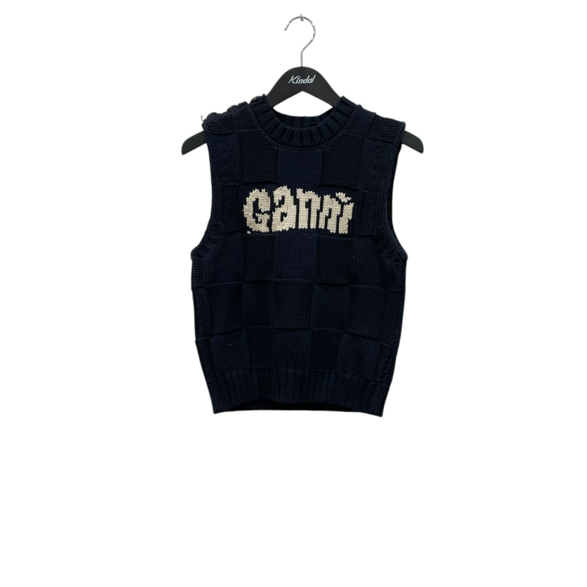 【中古】 Ganni　 ロゴニットベスト ネイビー サイズ：XS 【210226】（ガニー）