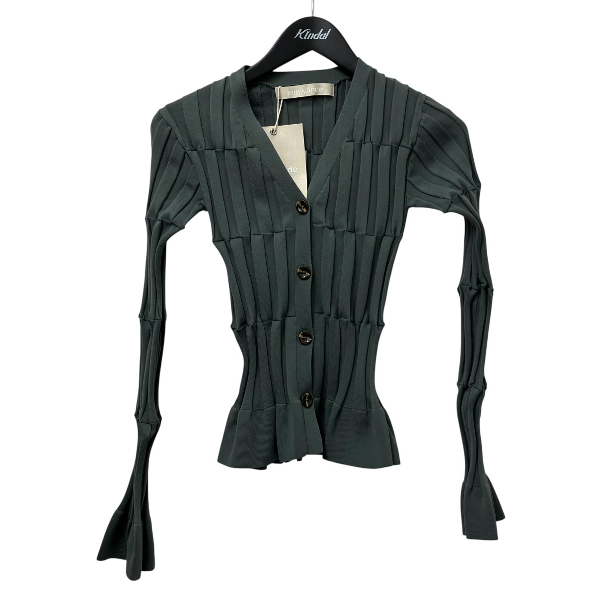 【中古】 LEINWANDE　 Grid Rib Cardigan カーディガン 0225030504 ライトグレー サイズ：F 【210226】（ラインヴァンド）