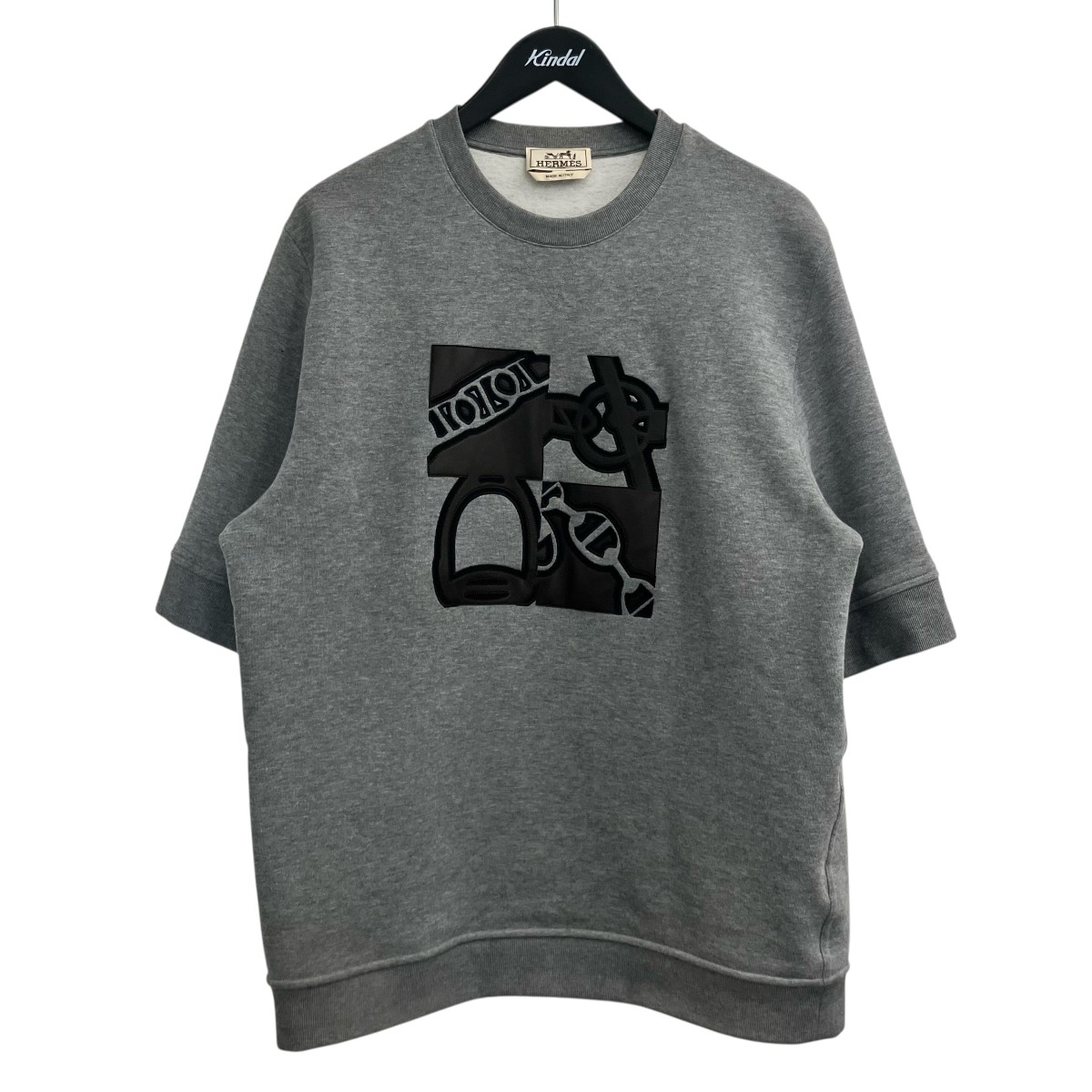 【中古】 HERMES レザーパッチ半袖スウェット グレー サイズ：XL 【価格見直し】