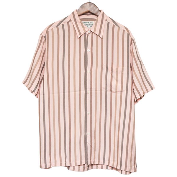【中古】WACKO MARIA 2024SS STRIPED REGULAR COLLAR SHIRT ストライプ半袖シャツ 24SS-WMS-RC06 ピンク サイズ：L 【220226】（ワコマリア）