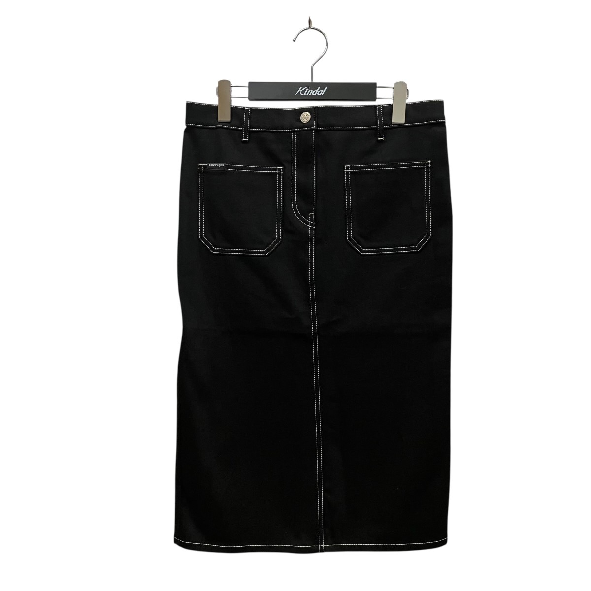 【中古】 courreges　 2-POCKET TOPSTITCHED DENIM MIDI SKIRT ステッチデニムロングスカート 324DJU183DE0020B044 ブラック サイズ：25 【230226】（クレージュ）