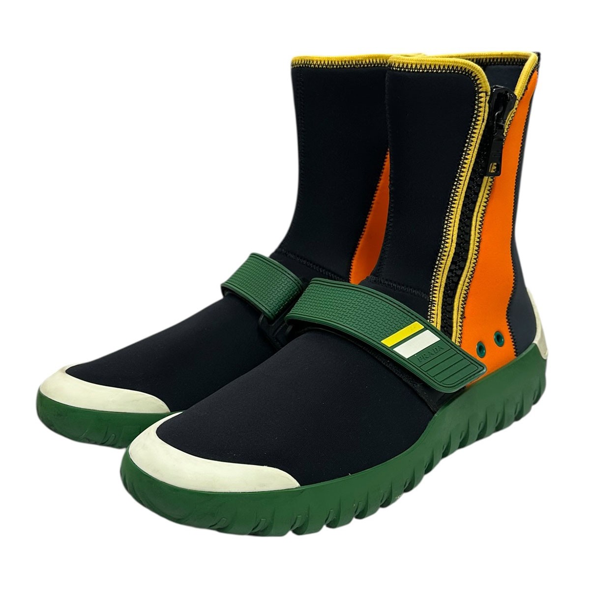 【中古】 PRADA 17SS ネオプレンハイカットスニーカー マルチカラー(ブラック他) サイズ:7 【230226】(プラダ)