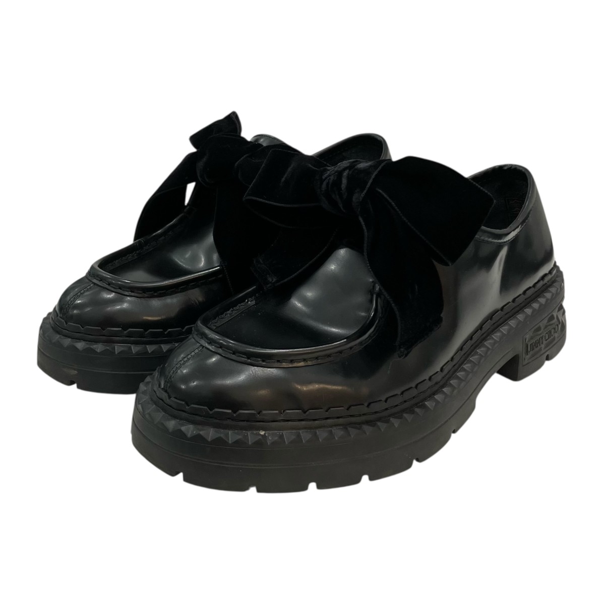 【中古】 JIMMY CHOO　 「MARLOW MOCASSIN」 リボンローファー ブラック サイズ：41 【250226】（ジミーチュウ）