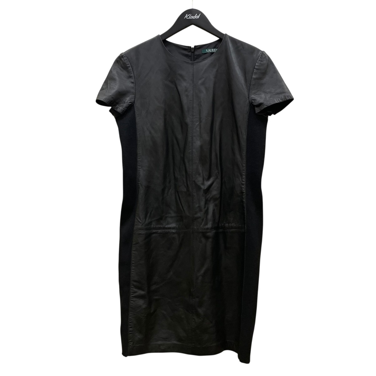 【中古】 LAUREN RALPH LAUREN　 羊革 サイドパネルリブ ラムレザー 切替 半袖ワンピース 200624855001 ブラック サイズ：S 【240226】（ローレン ラルフ ローレン） 4,620円