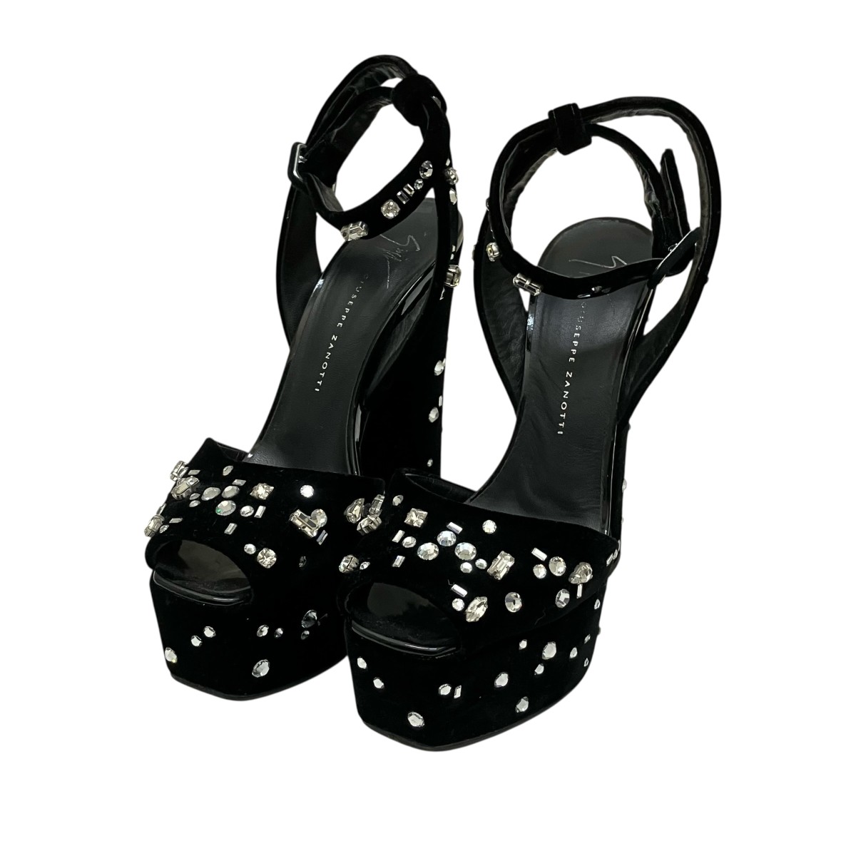 【中古】 GIUSEPPE ZANOTTI　 ラインストーンベロアサンダル ブラック サイズ：35 【250226】（ジュゼッペ・ザノッティ）