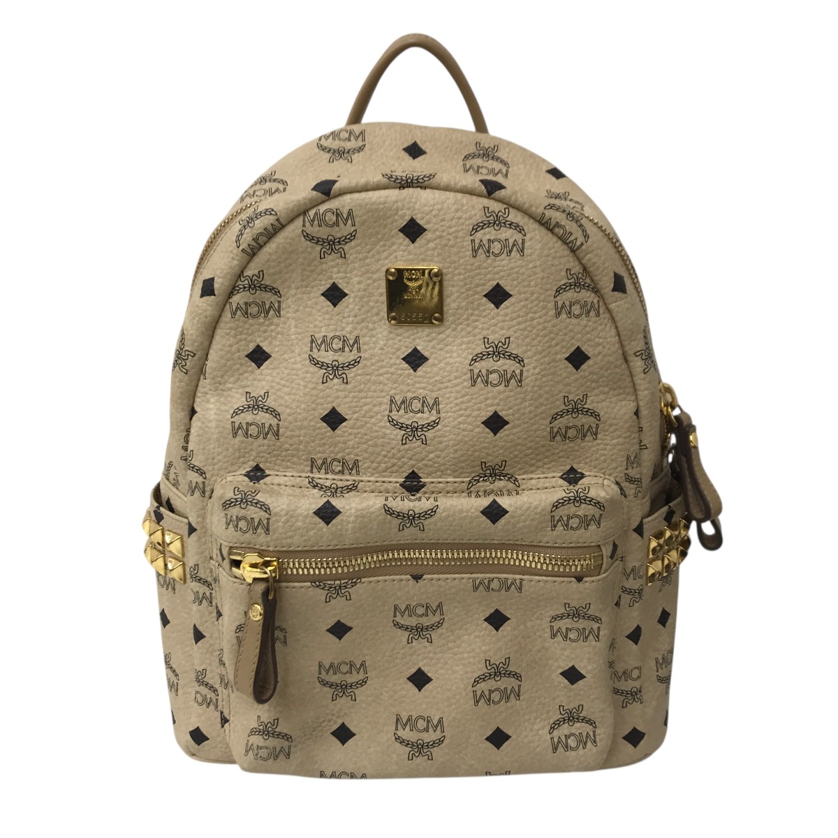 【中古】MCM スタッズ リュック ベージュ 【260226】（エムシーエム）