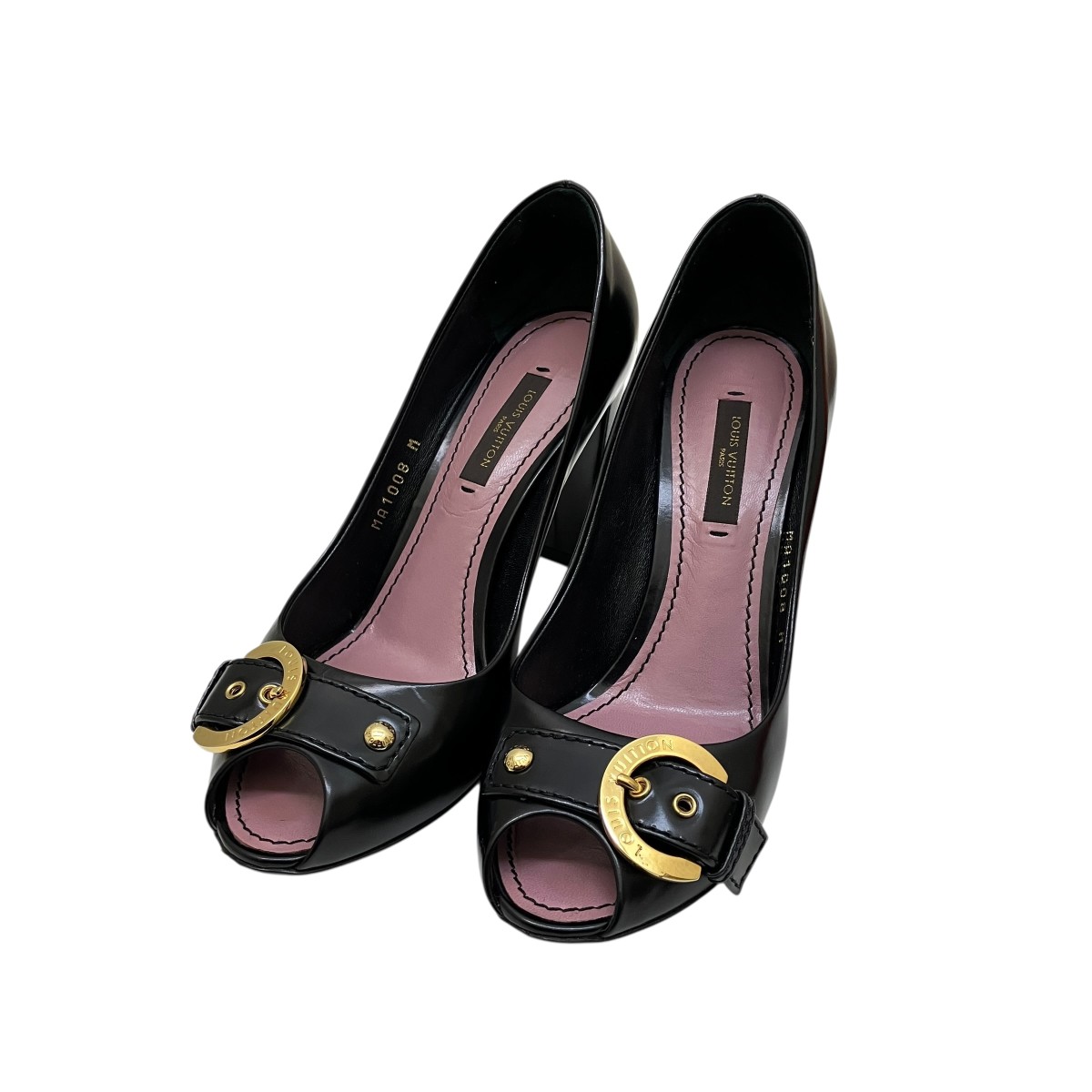 【中古】 LOUIS VUITTON　 オープントゥーパンプス ブラック サイズ：35 【270226】（ルイヴィトン）
