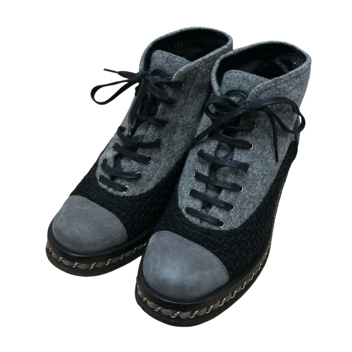 【中古】CHANEL レースアップブーツ 薄墨色 大きさ：37 【270226】（シャネル）