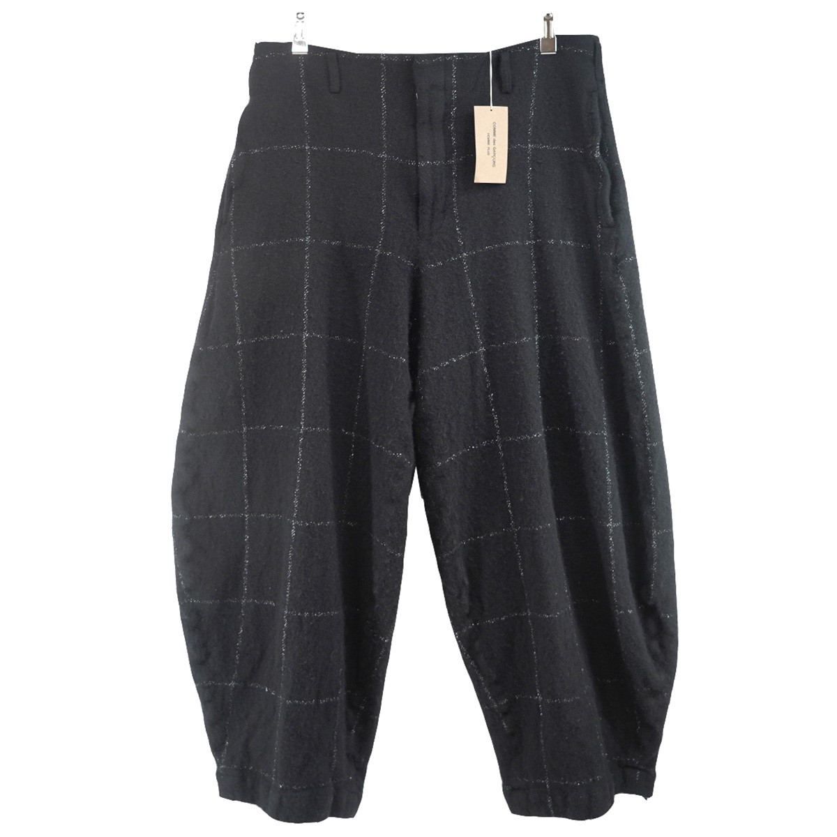 【中古】COMME des GARCONS HOMME PLUS25AW ウール ワイド チェック パンツ ブラック サイズ：XL【価格見直し】｜ブランド古着のカインドオル