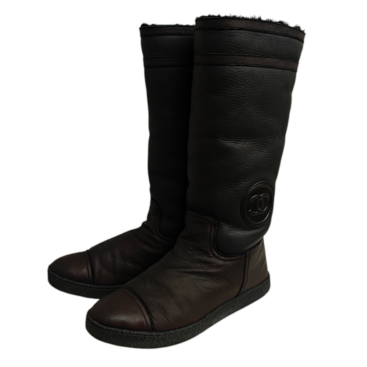 【中古】 CHANEL　 ムートンレザーブーツ ブラック サイズ：38 【270226】（シャネル）