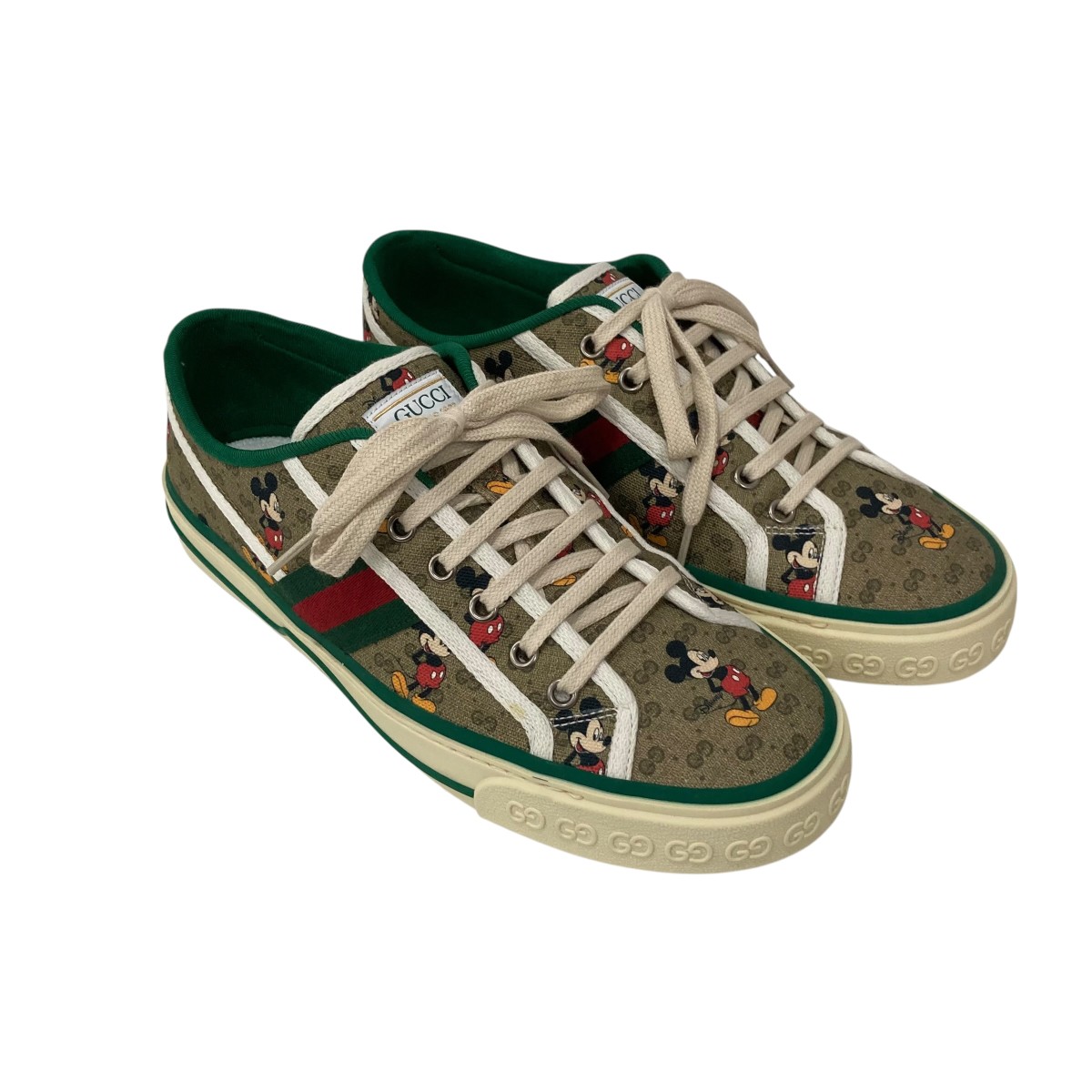 【中古】 GUCCI TENNIS 1977 GG Disney スニーカー グリーン×ベージュ サイズ：7 【価格見直し】