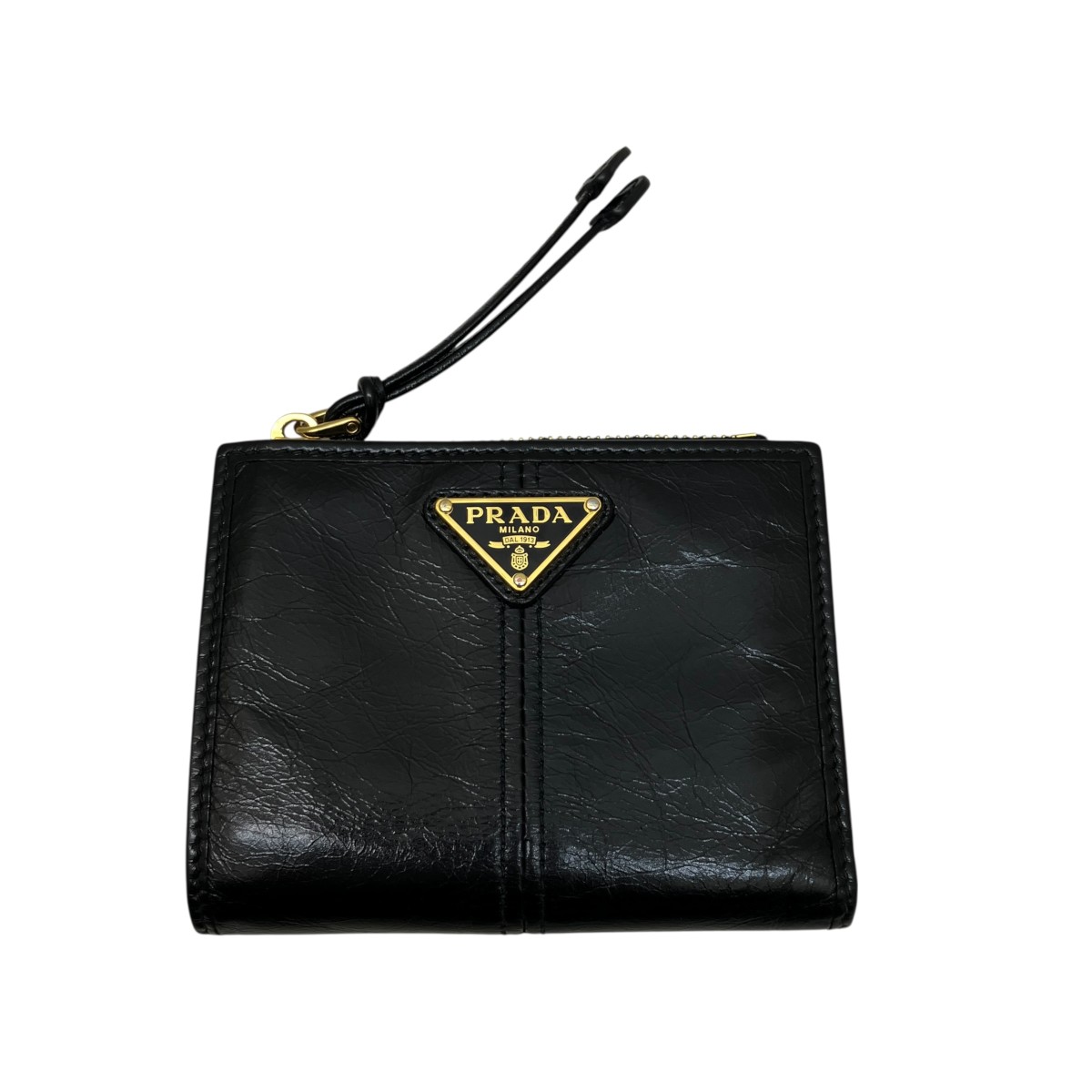 【中古】PRADA ソフトルックスレザー 2つ折り紙入れ 1ML050 黒いこと 【280226】（プラダ）