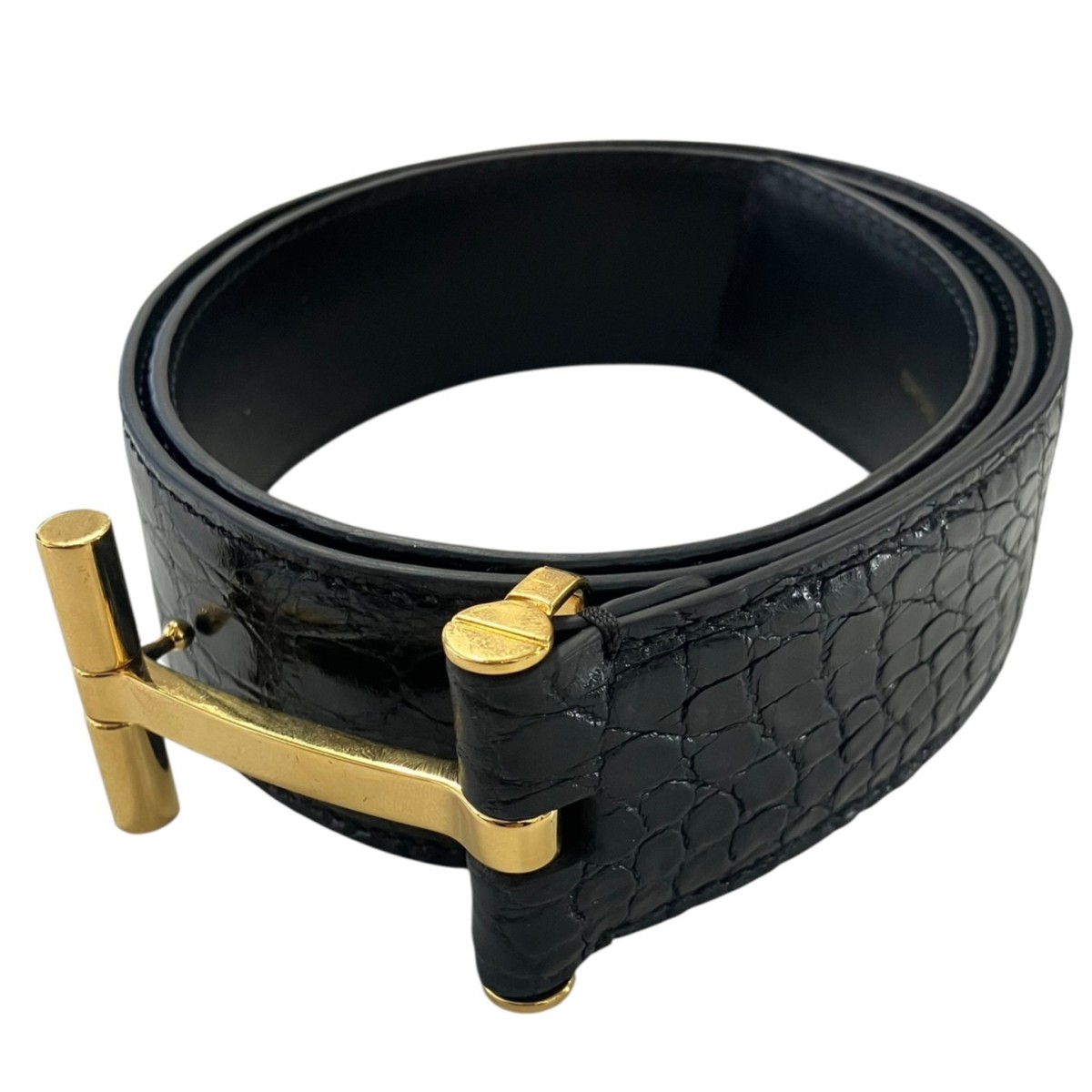 【中古】 TOM FORD　 Tバックルエンボスレザーベルト ブラック×ゴールド サイズ：85 【280226】（トムフォード） 46,596円