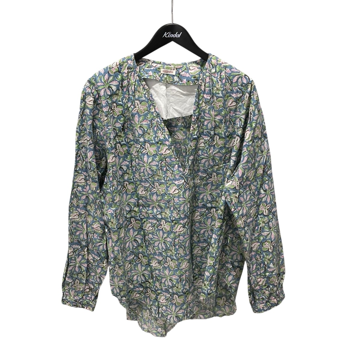 【中古】 NICENESS ASHA．C アシャ．C フローラルプリント ぺザントシャツ NN-5701Y13 グリーン サイズ：M 【価格見直し】