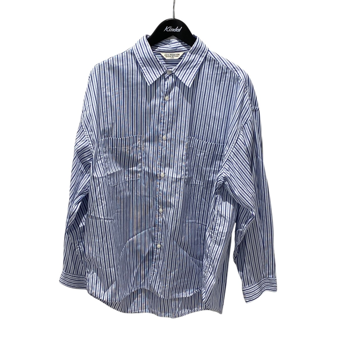 【中古】<br>COOTIE<br>STRIPE BROAD L S SHIRT ストライプ 長袖シャツ ホワイト×ブルー サイズ：L<br>【価格見直し】
