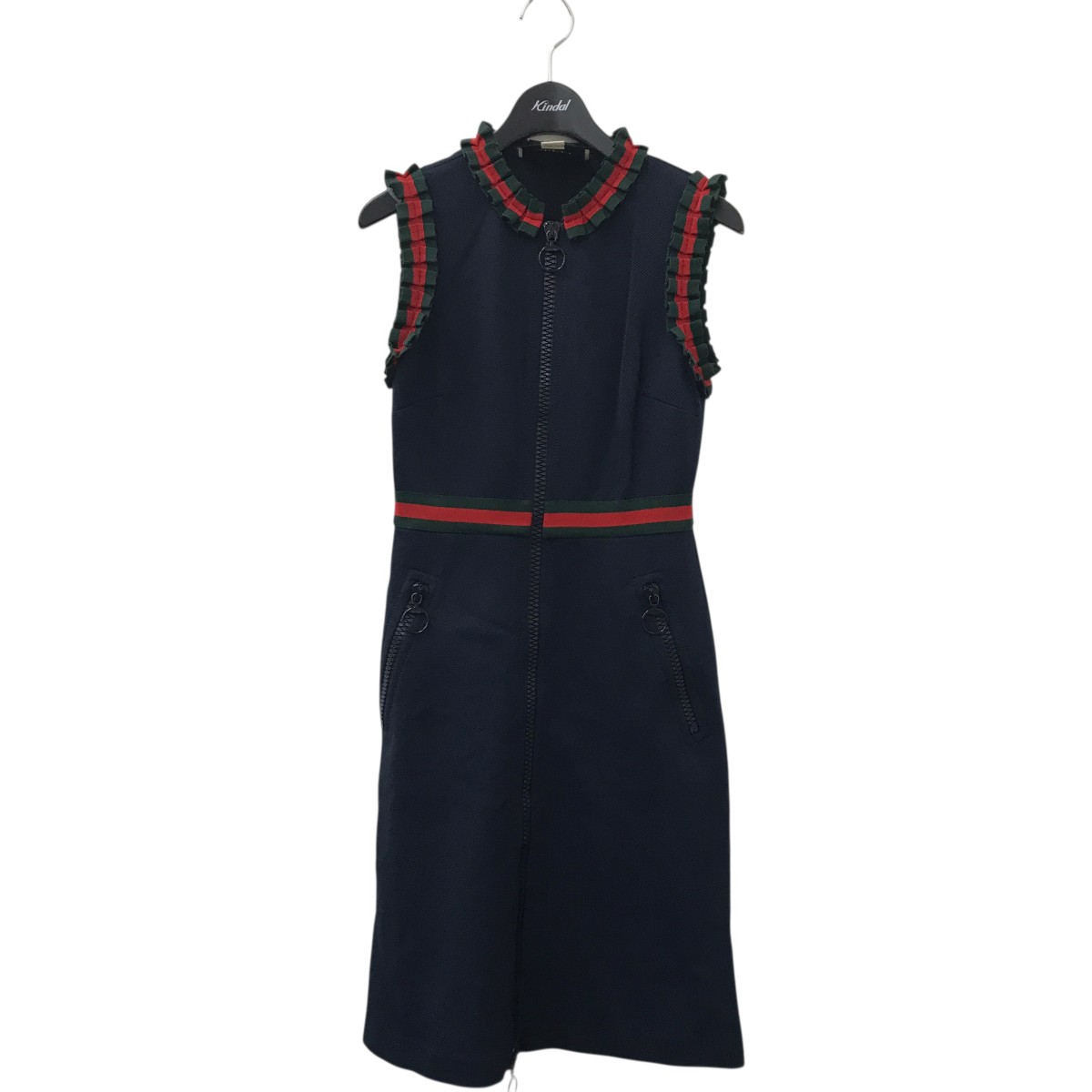 【中古】<br>GUCCI<br>シェリーライン フロントジップ ノースリーブワンピース 457056 X5L68 ネイビー サイズ：XS<br>【価格見直し】