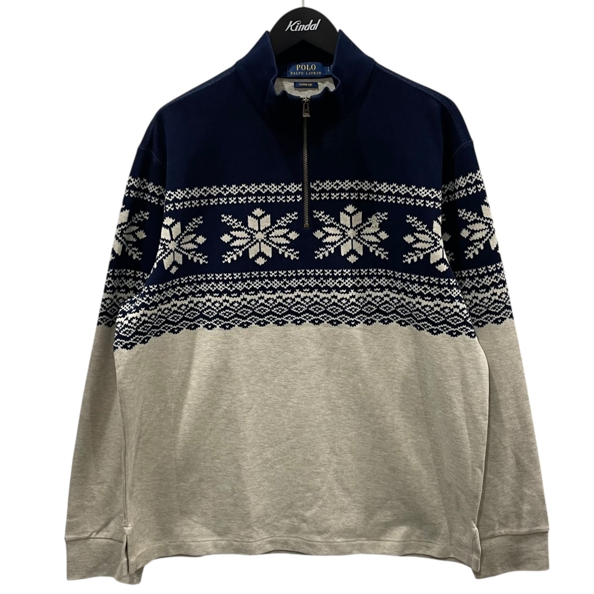 【中古】POLO RALPH LAUREN ハーフジップコットンニットセーター MNPOKNI16824919 ネイビー・ベージュ 大いさ：L 【030326】（ポロラルフローレン） メンズファッション-ニット・セーター-トップス