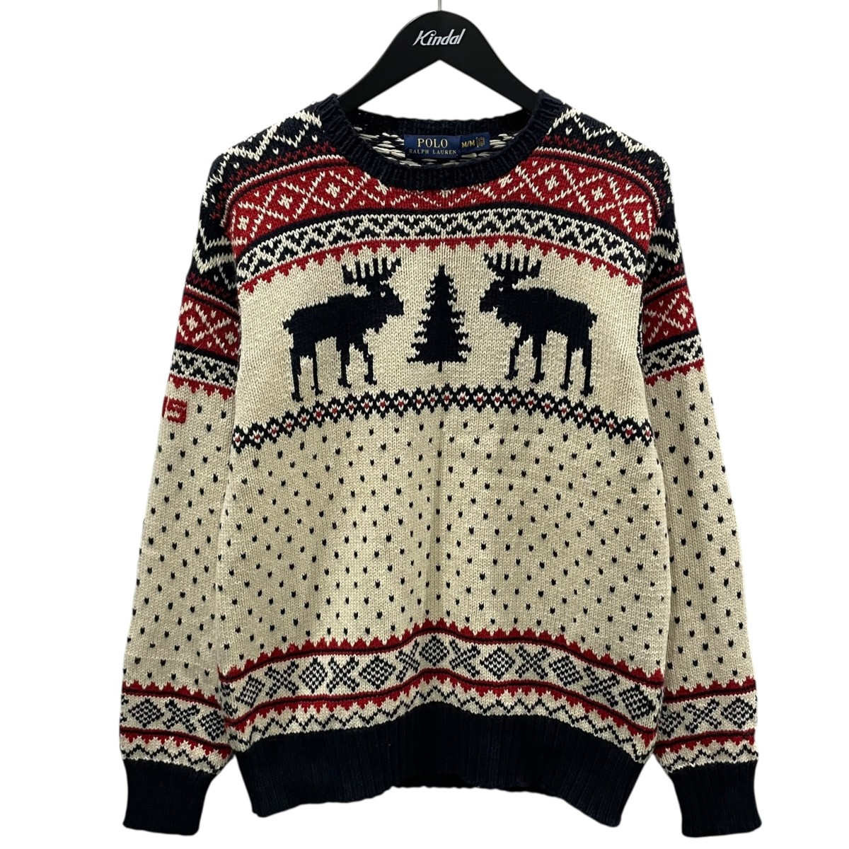 【中古】 POLO RALPH LAUREN　 トナカイモチーフニットセーター クリーム・ネイビー・レッド サイズ：M 【030326】（ポロラルフローレン）