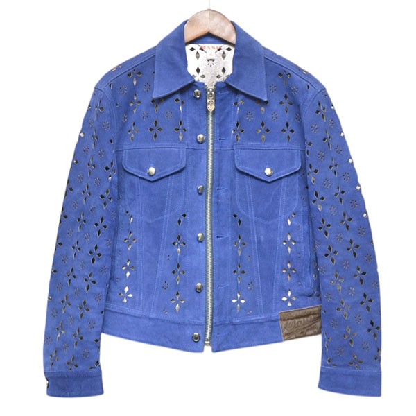 【中古】\u003cBR\u003eMASU\u003cBR\u003e2023SS DIAMOND-CUT LEATHER JACKET ダイアモンドカットレザージャケット スウェードトラッカージャケット MMSS-BL0723 青み 大きさ：46\u003cBR\u003e【必要経費思いかえす】