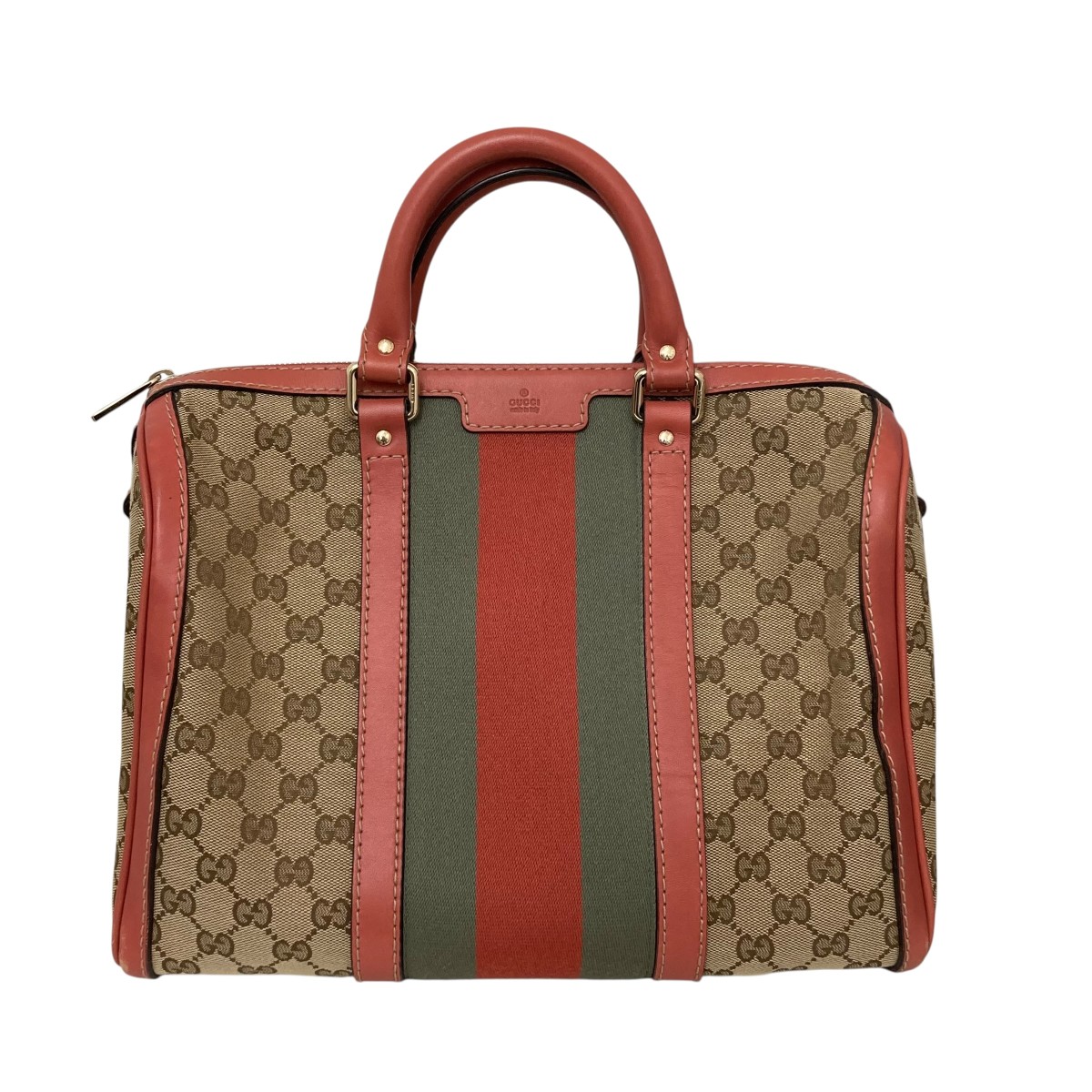 【中古】GUCCI GG校庭 シェリー酒伝達ルート ミニボストンバッグ 247205 ベージュ×サクラ色 【050326】（グッチ）