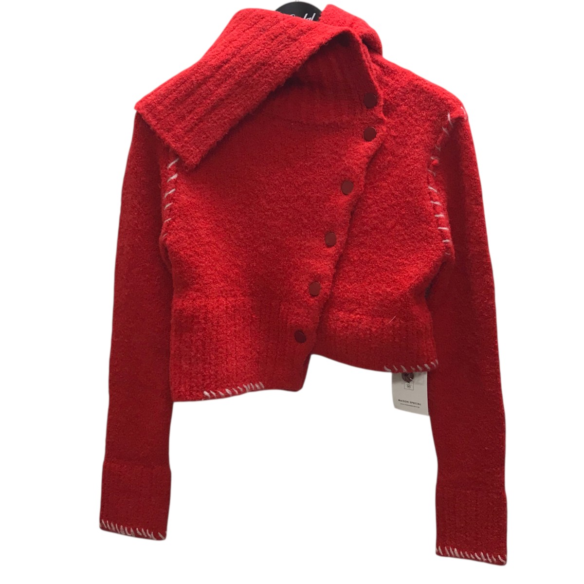 【中古】 MAISON SCOTCH　 【Asymmetry Knit Cardigan】 アシンメトリーカーディガン レッド サイズ：Free 【050326】（メゾン・スコッチ）
