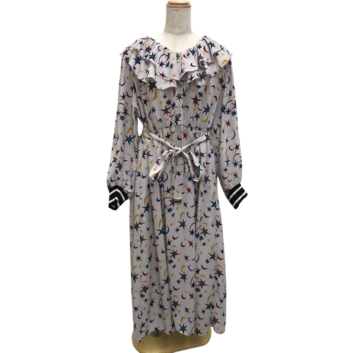 【中古】 GRACE CLASS　 フリルカラープリントワンピース 0222431260 ライトグレー サイズ：36 【050326】（グレースクラス）