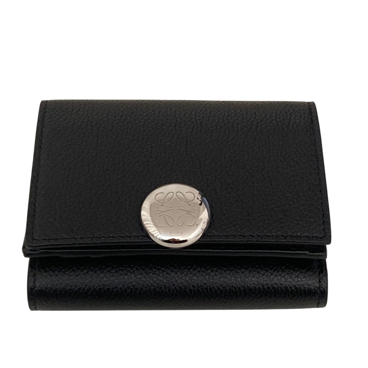 【中古】LOEWE　ぺブル バーティカル ウォレット スモール 3つ折り財布 ブラック 【050326】（ロエベ）｜ブランド古着のカインドオル