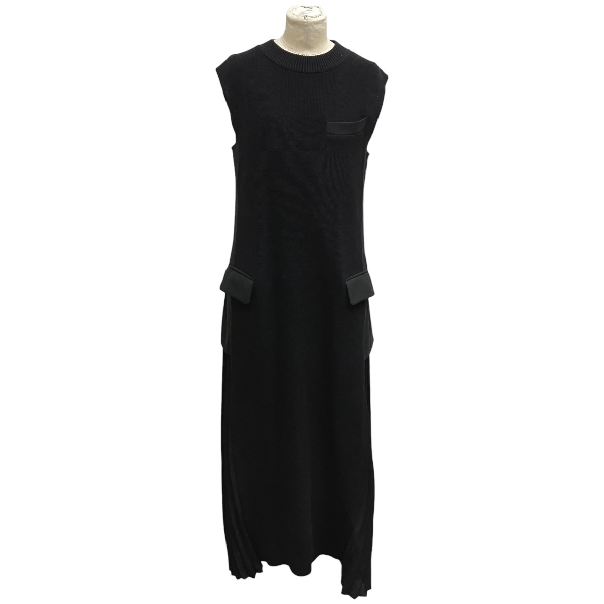 【中古】 sacai　 スーチング ニットドレス プリーツ ノースリーブワンピース 21-05405 ブラック サイズ：2 【060326】（サカイ）