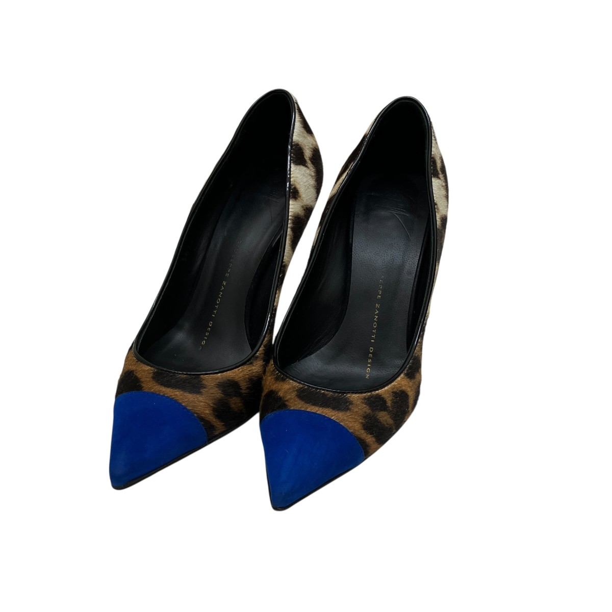 【中古】GIUSEPPE ZANOTTI レオパード柄 ハラコパンプス 36126 ブラウン×ブルー サイズ：35 【060326】（ジュゼッペ・ザノッティ）