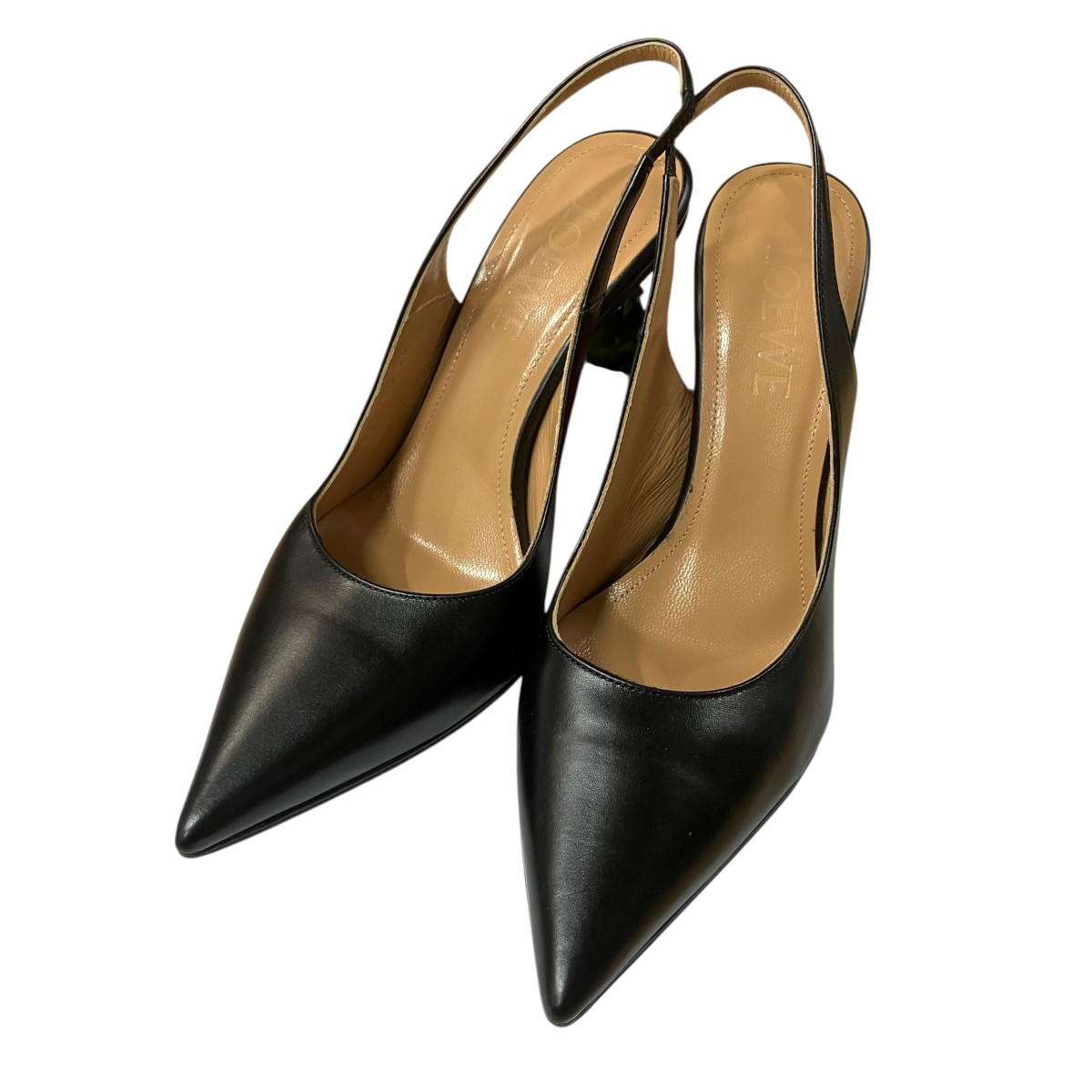 【中古】LOEWE ローズヒールパンプス 黒いこと×赤いこと 大きさ：36 【060326】（ロエベ）
