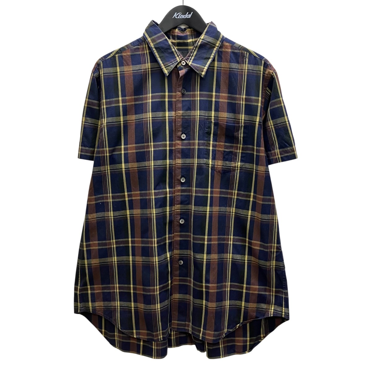 【中古】FUMITO GANRYU【PLEATED SHIRT】 チェックシャツ パープル&times;ブラウン サイズ：3【価格見直し】｜ブランド古着のカインドオル