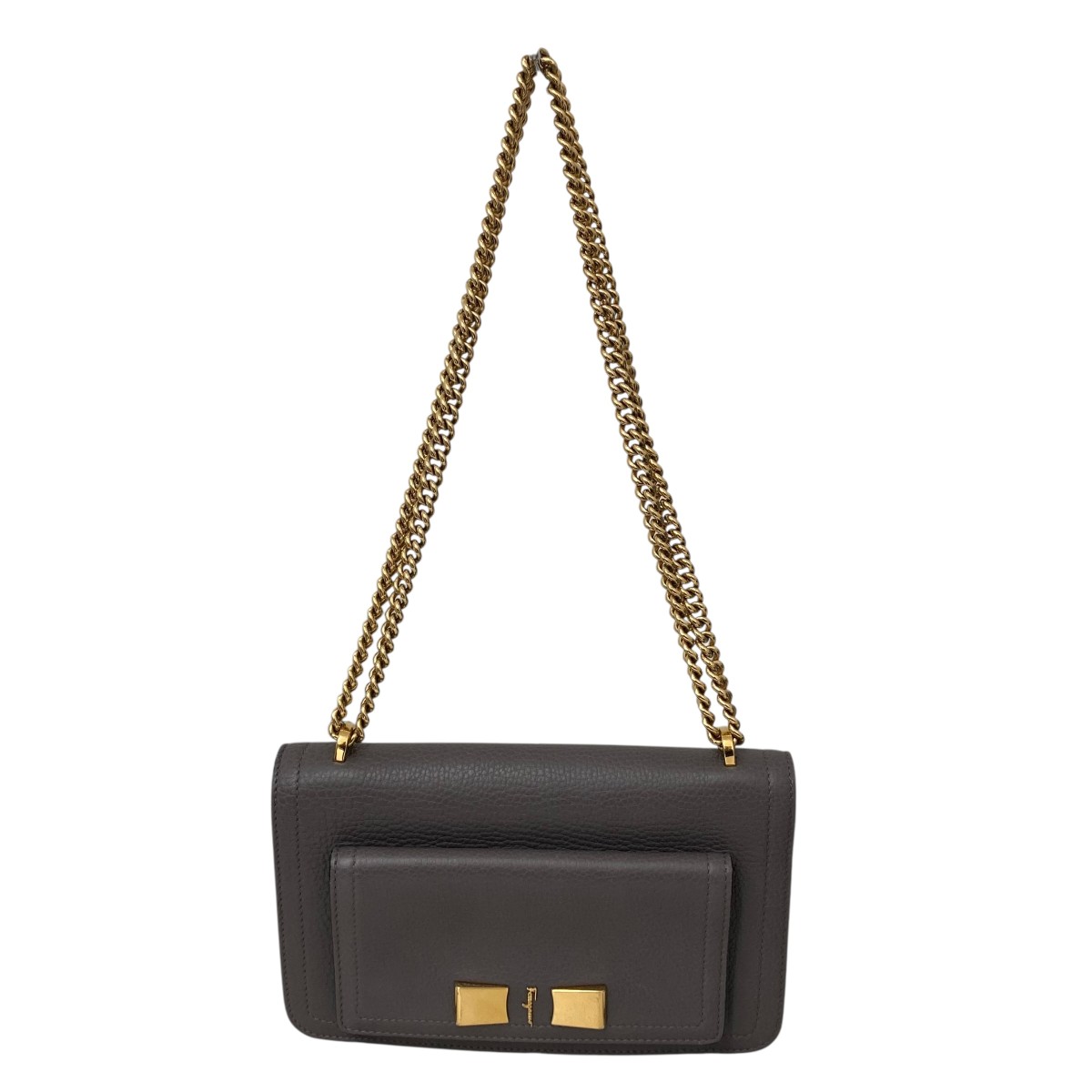 【中古】Salvatore Ferragamo チェーンショルダーバッグ グレー 【070326】(サルヴァトーレフェラガモ)|ブランド古着のカインドオル