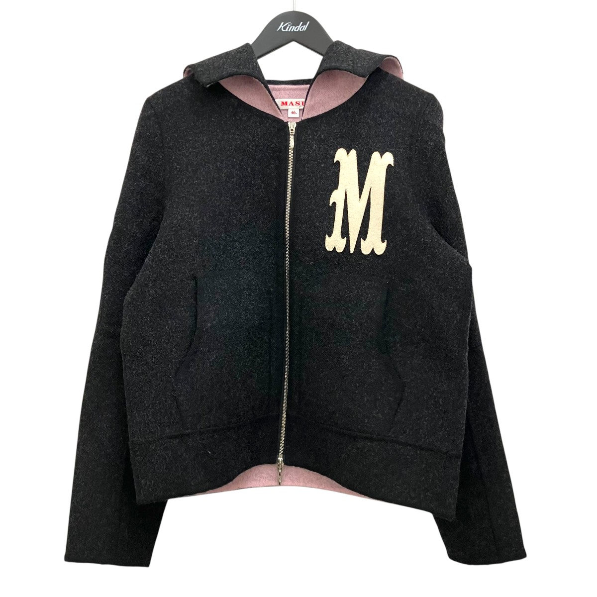 【中古】 MASU　 【BAT COLLAR ZIP-UP JACKET】 ウールジャケット MPFW-BL0124 グレー×ピンク サイズ：46 【070326】（エムエーエスユー）