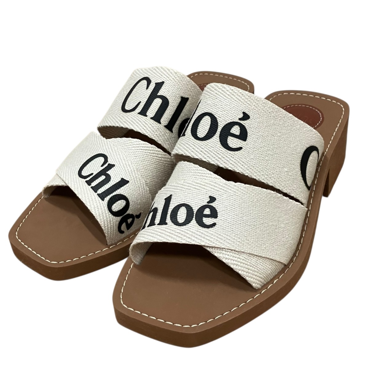 【中古】 Chloe　 キャンパスストラップサンダル ブラウン×アイボリー サイズ：38 【070326】（クロエ）