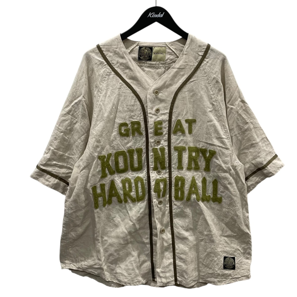 【中古】 KAPITAL　 23SS 半袖リネンシャツ フレンチリネン GREAT KOUNTRY ベースボールシャツ EK-1625SSA ベージュ サイズ：L 【070326】（キャピタル）