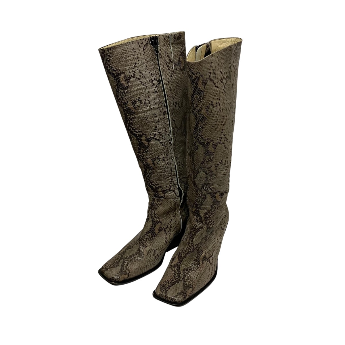 【中古】<br>UNTISHOLD<br>パイソン型押しロングブーツ グレー サイズ：36<br>【価格見直し】