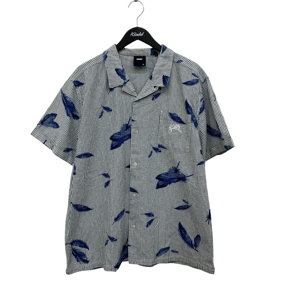 【中古】 KITH　 ストライプ 半袖シャツ 20051060000120 ライトグレー×ブルー サイズ：XL 【070326】（キス）
