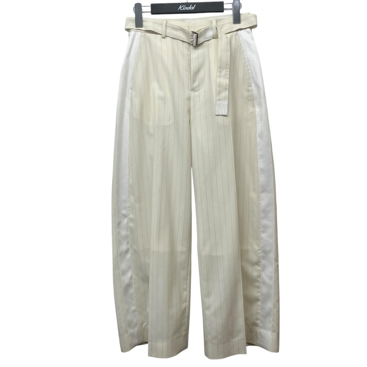 【中古】sacai 24SS Chalk Stripe Pants ベルテッドストライプパンツ 24-07123 象牙色 大きさ：0 【070326】（サカイ）
