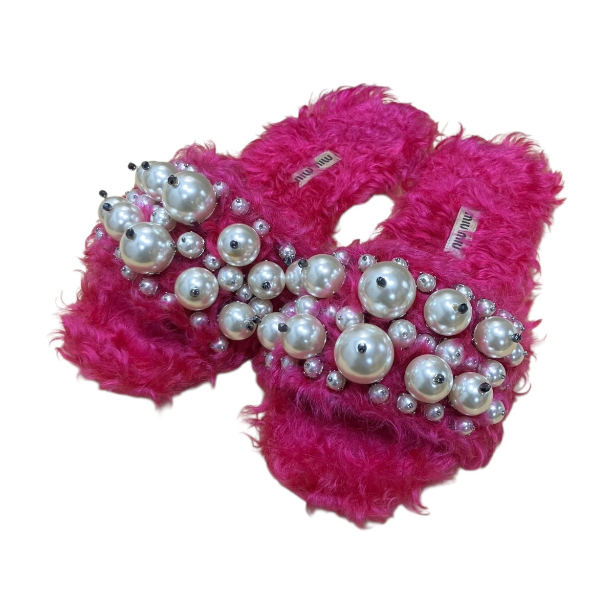 【中古】MIU MIU 16AW パールビジューファーサンダル サクラ色 大きさ：37 【080326】（ミュウミュウ）