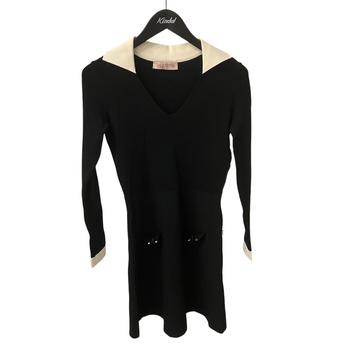 【中古】 VALENTINO　 V金具 襟付き 半袖ワンピース 0000023571 ブラック サイズ：XS 【090326】（ヴァレンチノ）