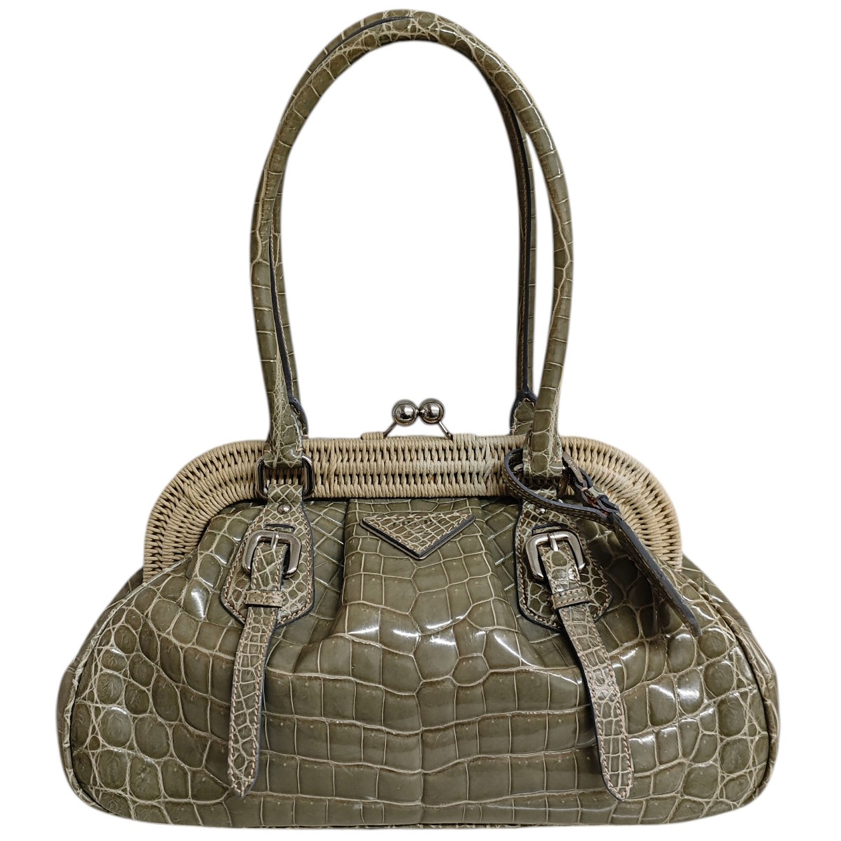 【中古】PRADA クロコダイル 銭入れハンドバック BR3516 opaline 【090326】（プラダ）