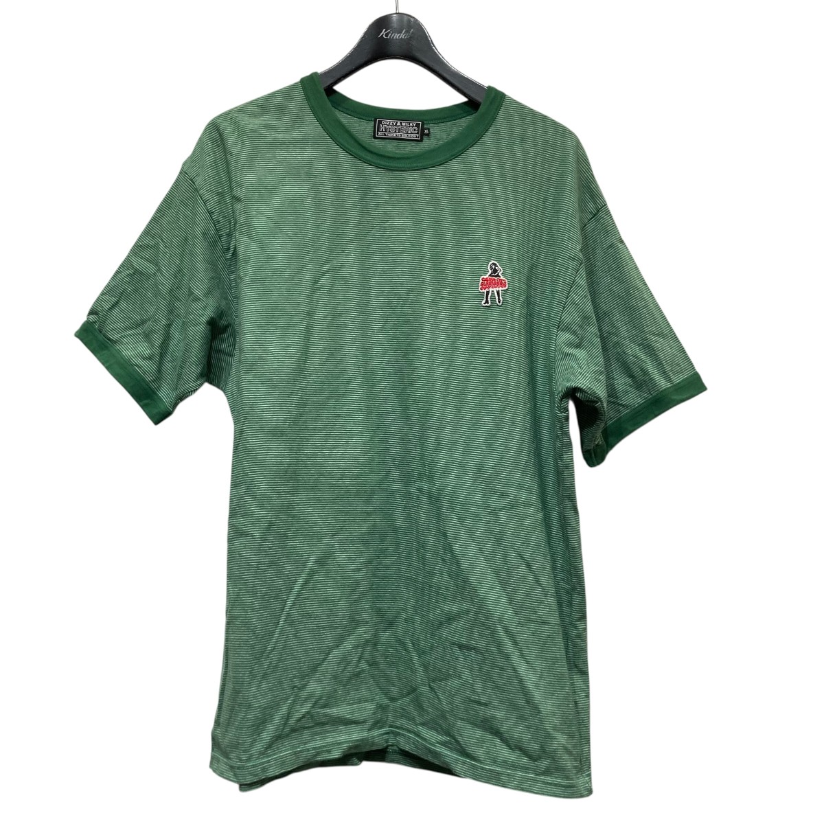 【中古】 Hysteric Glamour　 VIXEN GIRL ワッペンTシャツ ボーダーTシャツ 02241CT11 グリーン サイズ：XL 【090326】（ヒステリックグラマー）