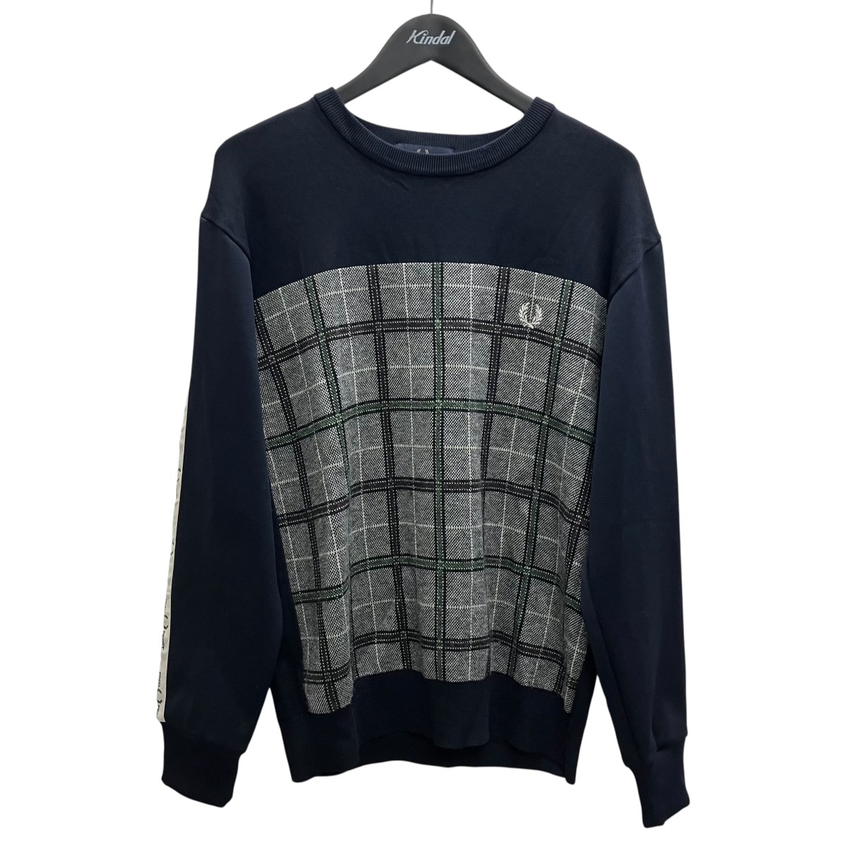【中古】 FRED PERRY　 チェックニット ネイビー サイズ：S 【100326】（フレッドペリー）