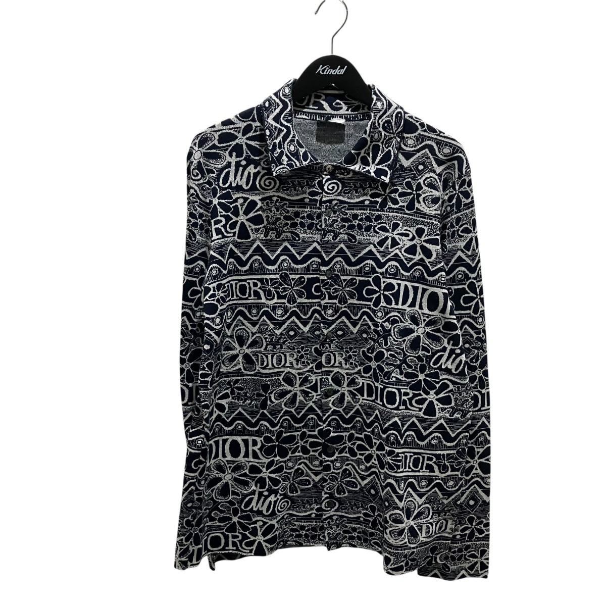 【中古】 DIOR×stussy 20AW Shawn 総柄ニットポロシャツ 033M550BT 166 ネイビー サイズ:L 【110326】(ディオール×ステューシー)
