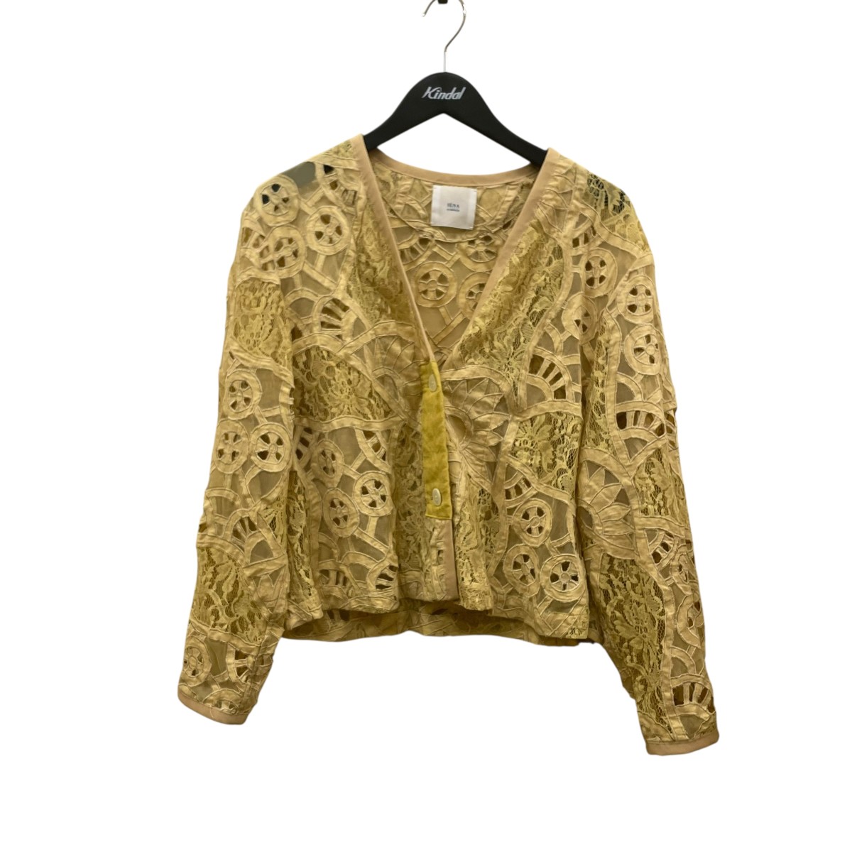 【中古】 IENA LA BOUCLE　 24AW カットワークレースVネックジャケット 24010914131030 キャメル サイズ：不明 【110326】（イエナラブークル）