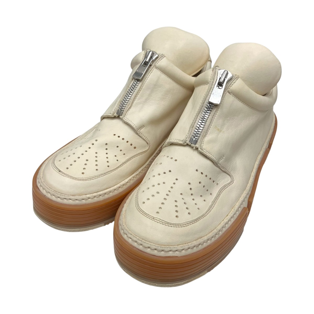 【中古】\u003cBR\u003eGUIDI\u003cBR\u003eBASKET HORSE FULL GRAIN フロントジップレザースニーカー GJ01 ベージュ 大きさ：42(約27珊)\u003cBR\u003e【通貨価値思いなおす】