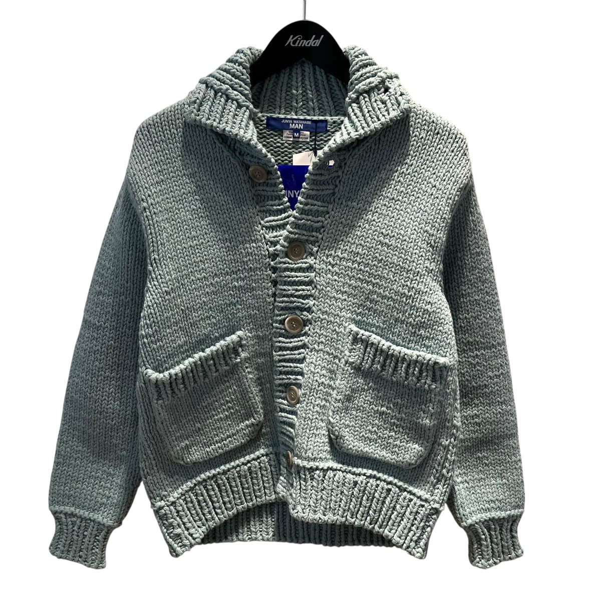 【中古】 JUNYA WATANABE MAN　 ニットジャケット WQ-N010-051-1-3 26SS 綿天竺棒針インターシャ ブルー サイズ：M 【110326】（ジュンヤワタナベマン）