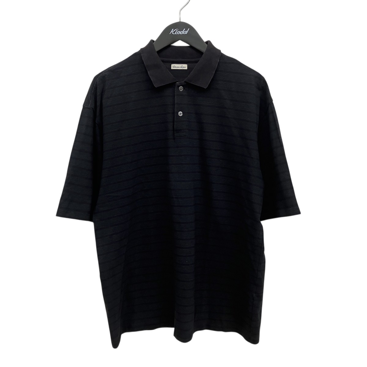 【中古】 STEVEN ALAN　 40 ツイスト ボーダー ポロシャツ 8117-199-0504 ブラック サイズ：L 【120326】（スティーヴンアラン）