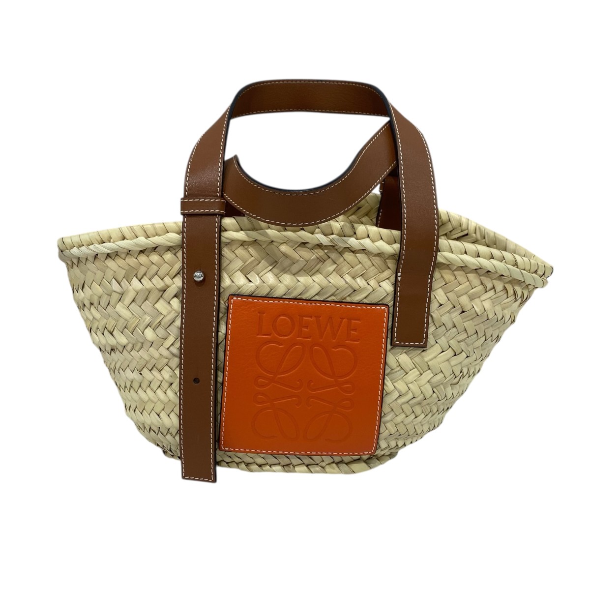 【中古】LOEWE カゴバッグバケットスモール ベージュ×オレンジ色 【120326】（ロエベ）