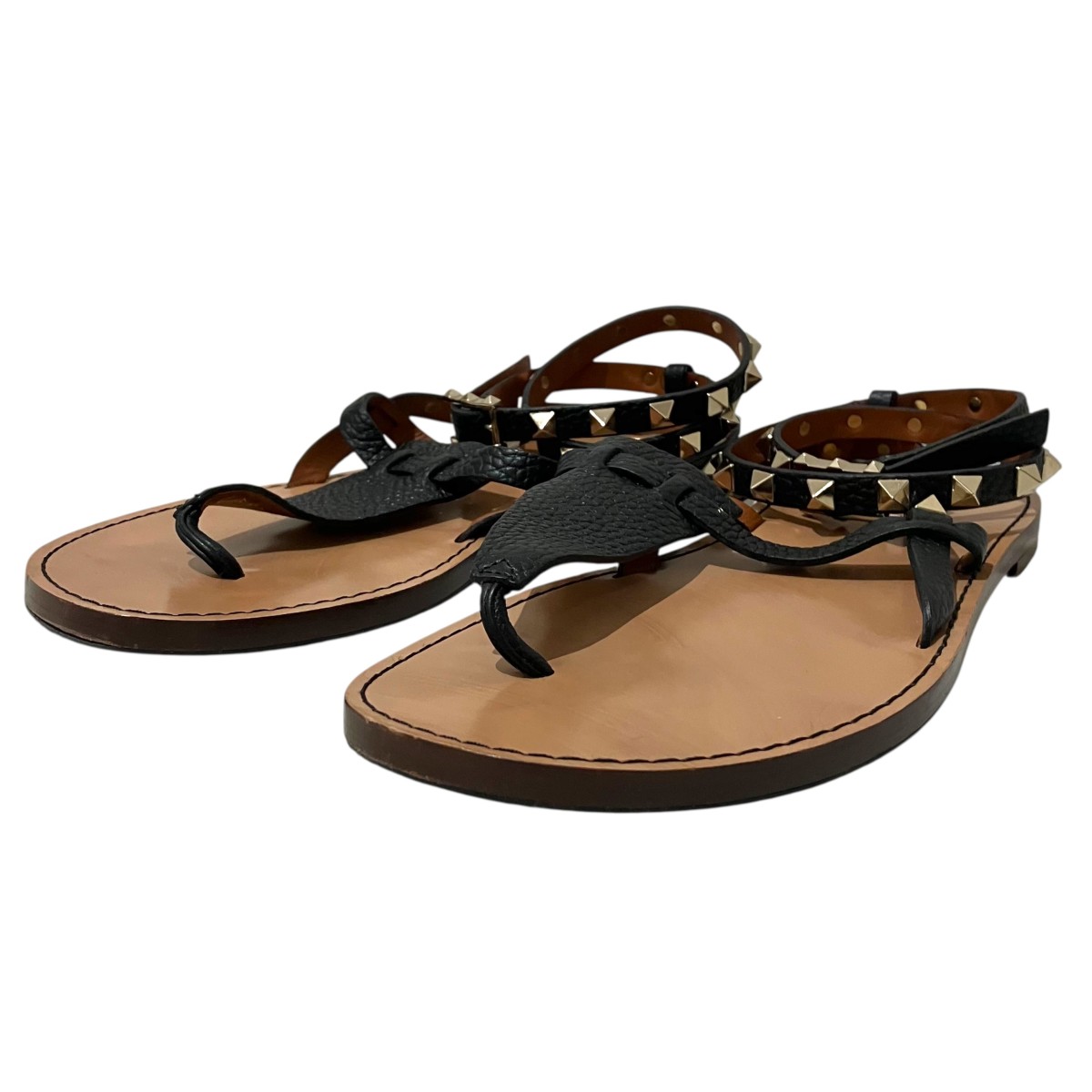 【中古】VALENTINO GARAVANI グラディエーターサンダル 黒いこと×ベージュ 大きさ：36 1/2 【140326】（ヴァレンティノ・ガラヴァーニ）